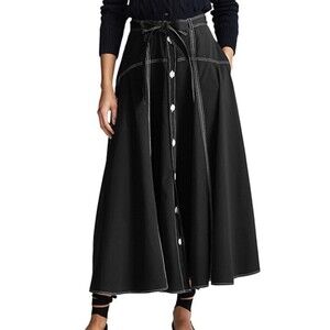 polo ralph lauren black white stitching contemporary bow belt midi skirt size S